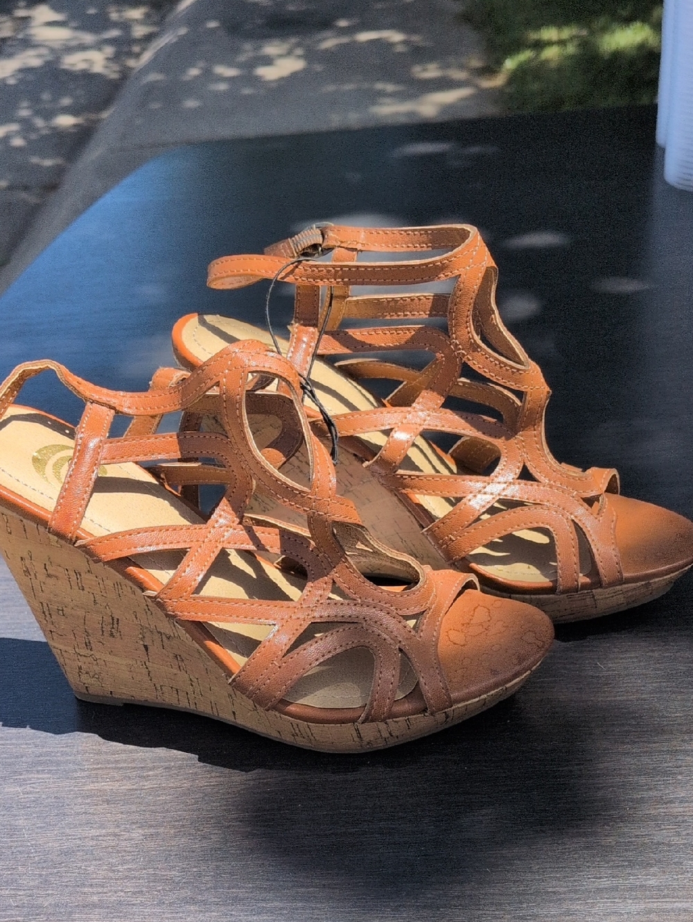 Charming Charlie Tan Strappy Cork Wedge Sandals